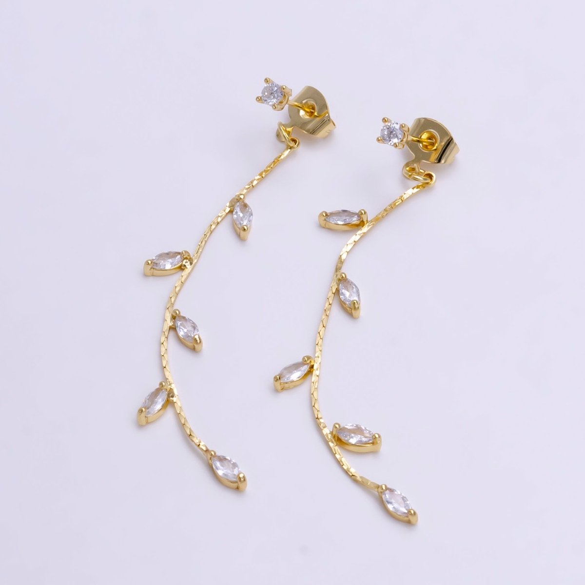 16K Gold Filled Marquise Leaf Drop Stud Drop Earrings | AE313