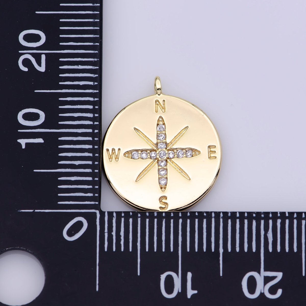 16K Gold Filled Micro Paved CZ Compass Round Charm | M468