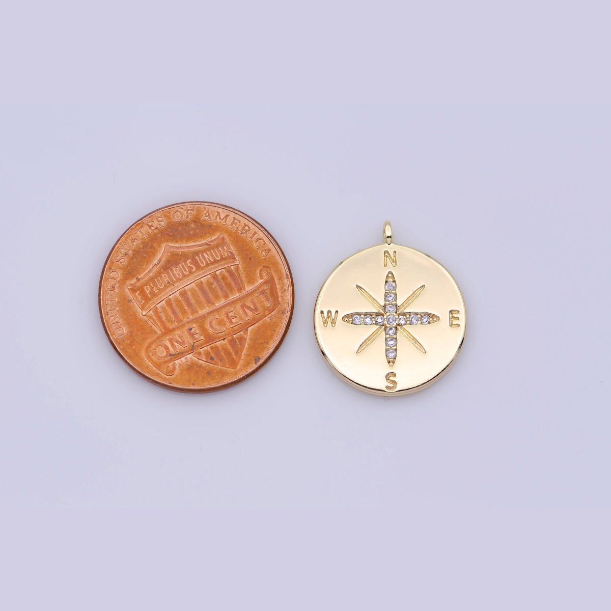 16K Gold Filled Micro Paved CZ Compass Round Charm | M468