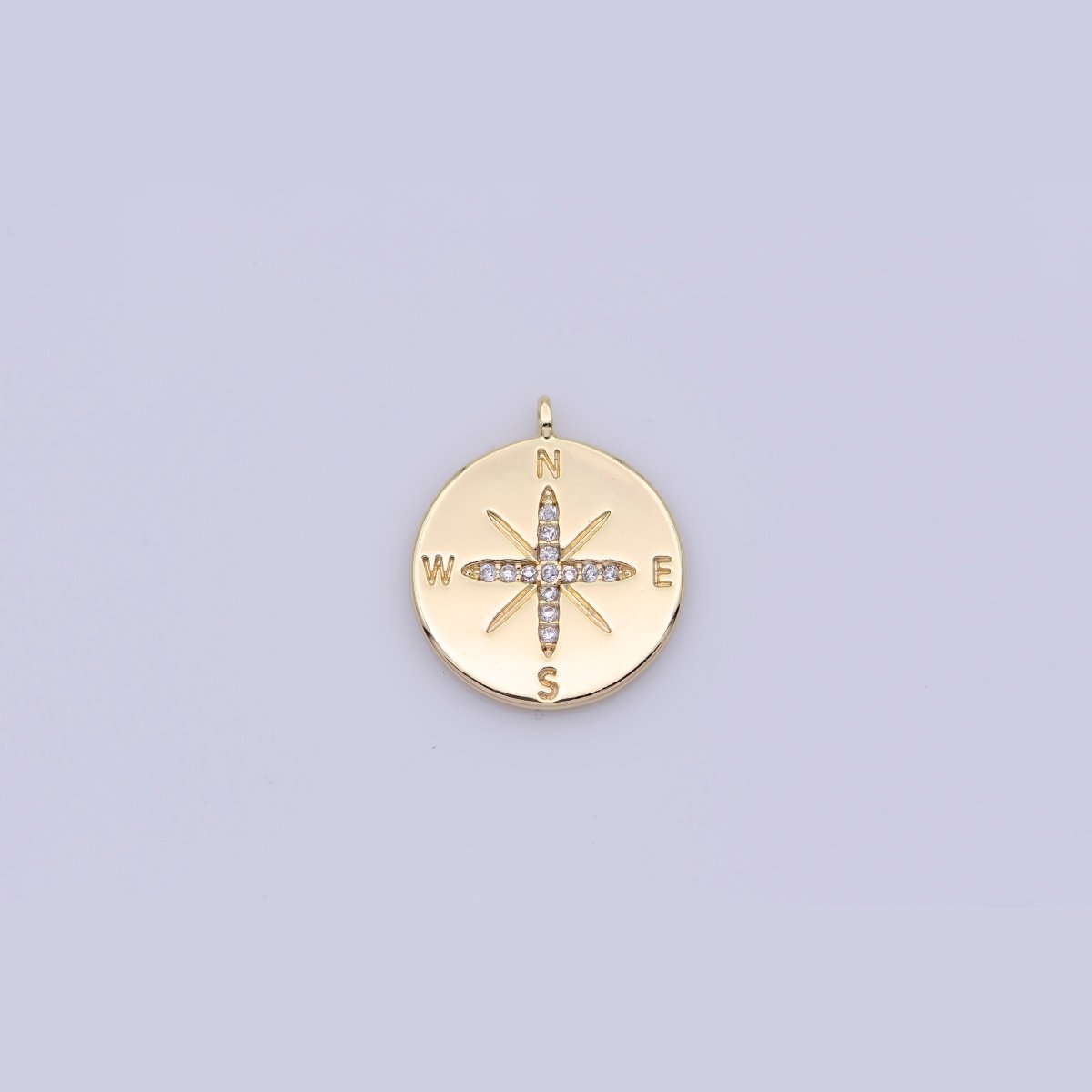 16K Gold Filled Micro Paved CZ Compass Round Charm | M468