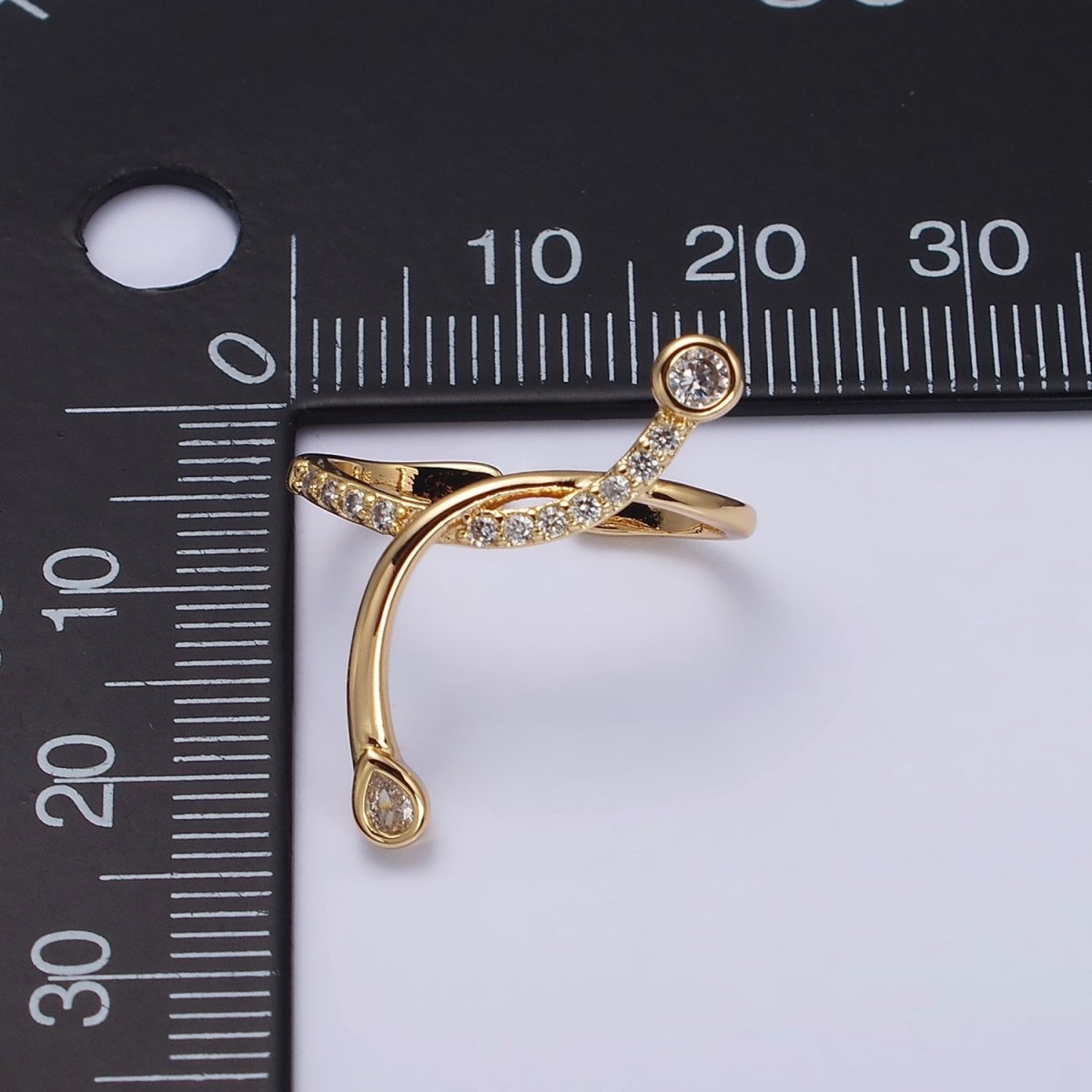 16K Gold Filled Micro Paved CZ Curved Band Ear Cuff Earrings | AI148