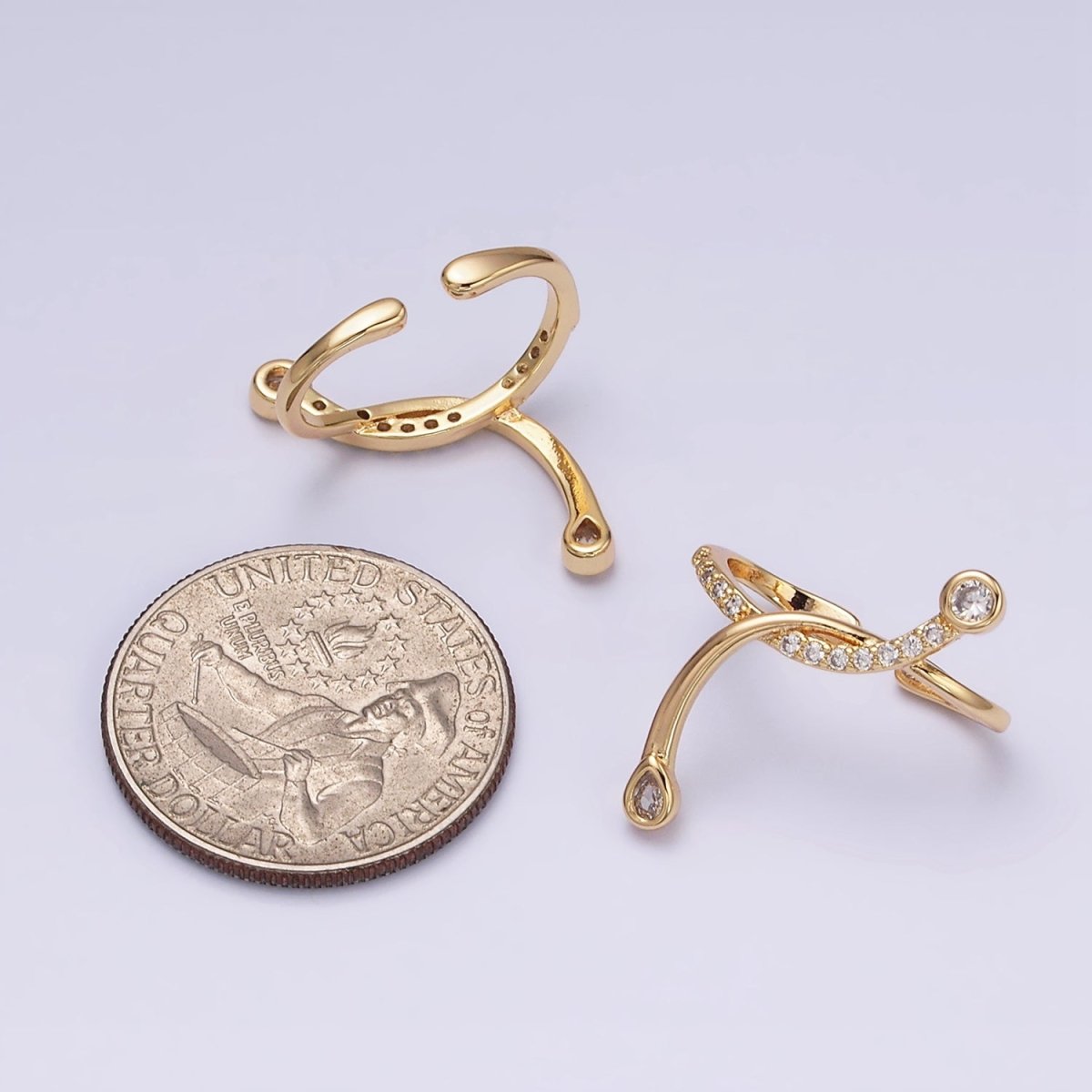 16K Gold Filled Micro Paved CZ Curved Band Ear Cuff Earrings | AI148