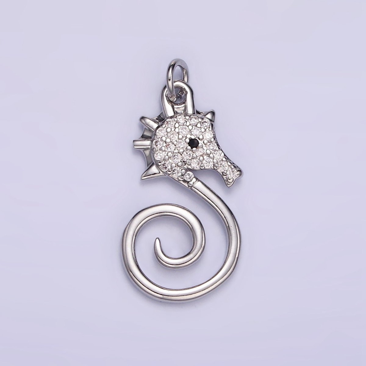 16K Gold Filled Micro Paved CZ Seahorse Ocean Animal Charm in Gold & Silver | M119