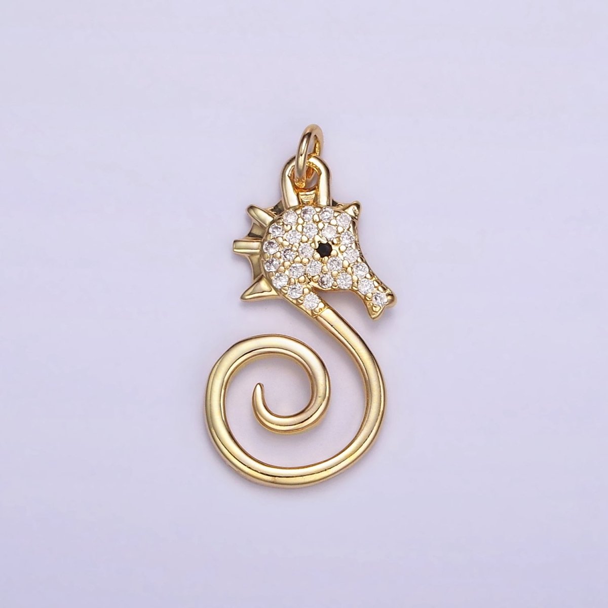 16K Gold Filled Micro Paved CZ Seahorse Ocean Animal Charm in Gold & Silver | M119