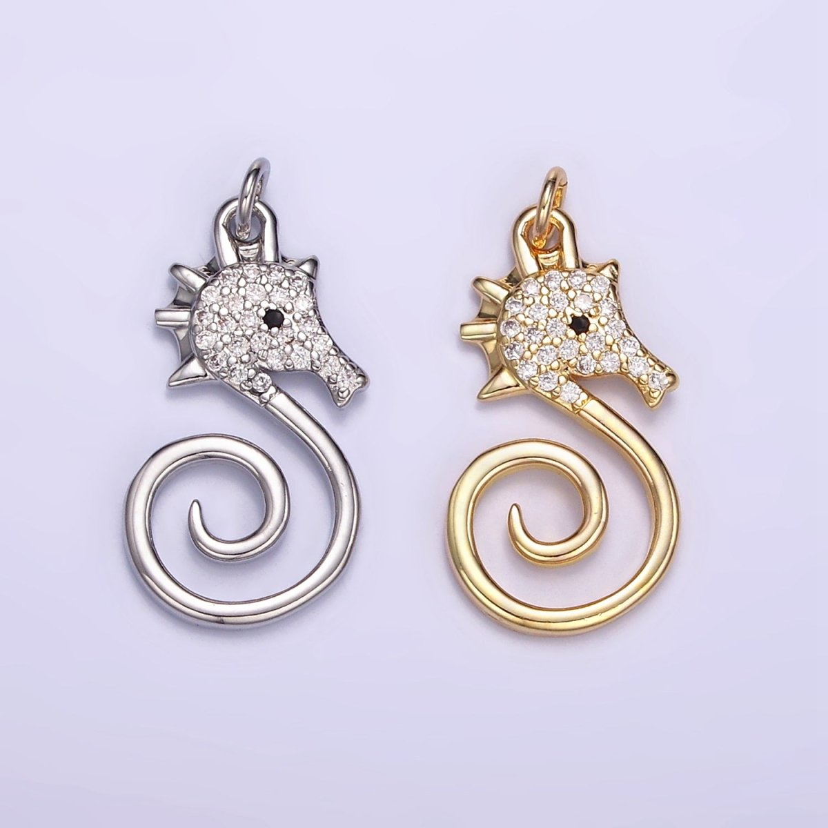 16K Gold Filled Micro Paved CZ Seahorse Ocean Animal Charm in Gold & Silver | M119