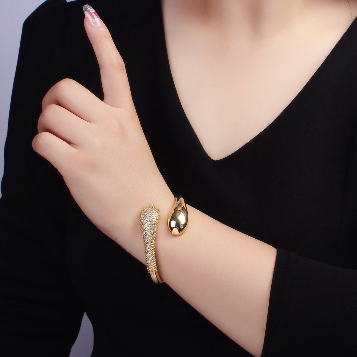16K Gold Filled Micro Paved CZ Snake Drip Wrap Cuff Bracelet | WA-2524