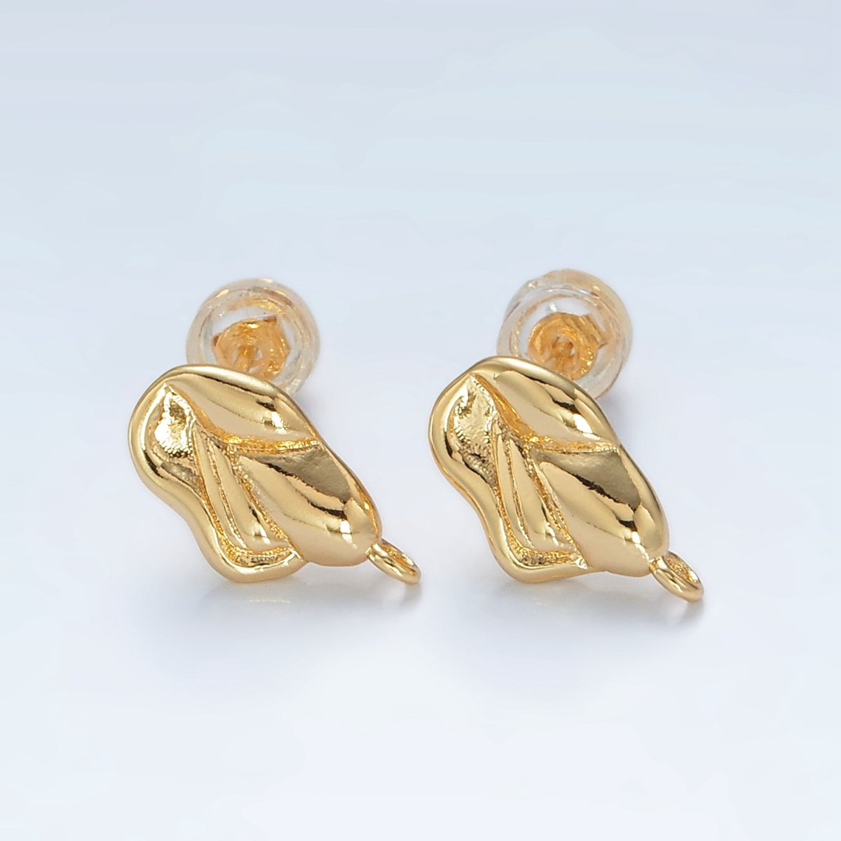 16K Gold Filled Molten Hammered Drop Stud Earrings Findings in Gold & Silver | Z836 Z837