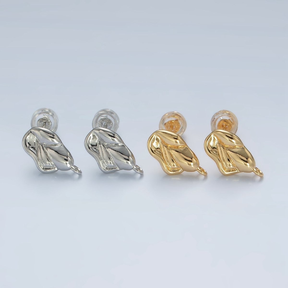 16K Gold Filled Molten Hammered Drop Stud Earrings Findings in Gold & Silver | Z836 Z837