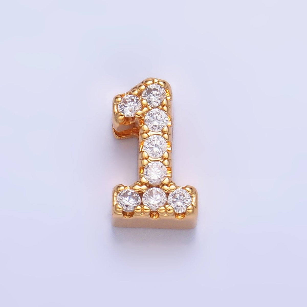 16K Gold Filled Number 0 - 9 Micro Paved CZ Bead | B291 - B295