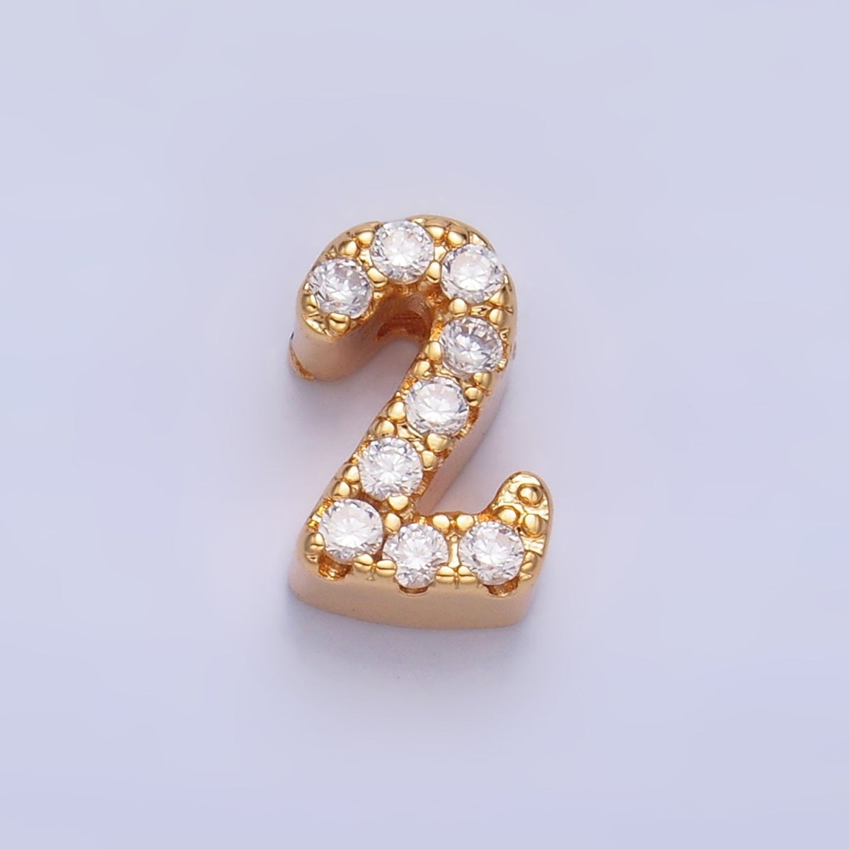 16K Gold Filled Number 0 - 9 Micro Paved CZ Bead | B291 - B295