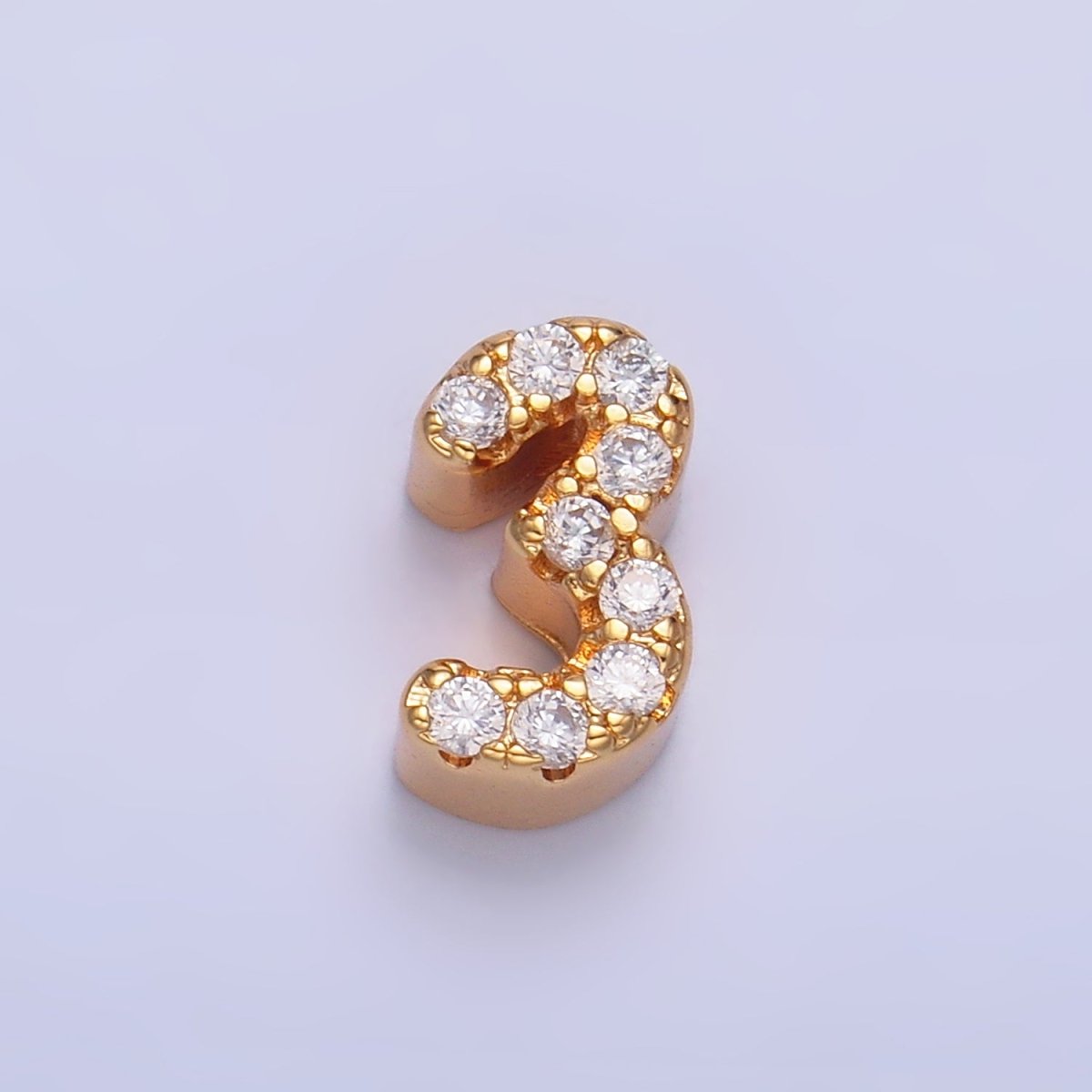 16K Gold Filled Number 0 - 9 Micro Paved CZ Bead | B291 - B295
