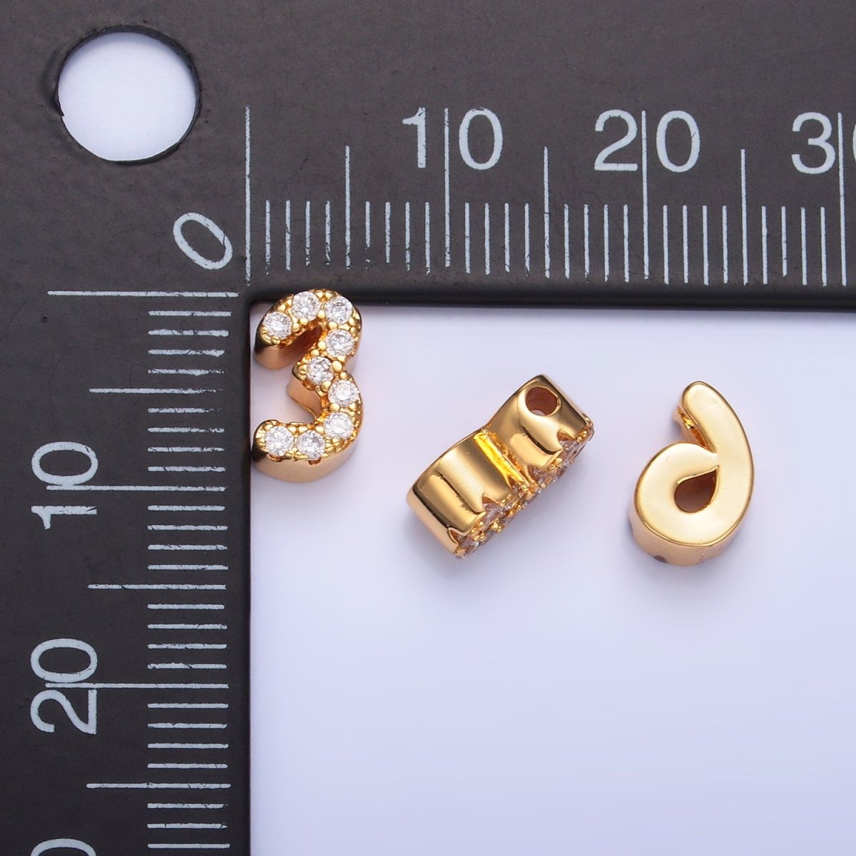16K Gold Filled Number 0 - 9 Micro Paved CZ Bead | B291 - B295