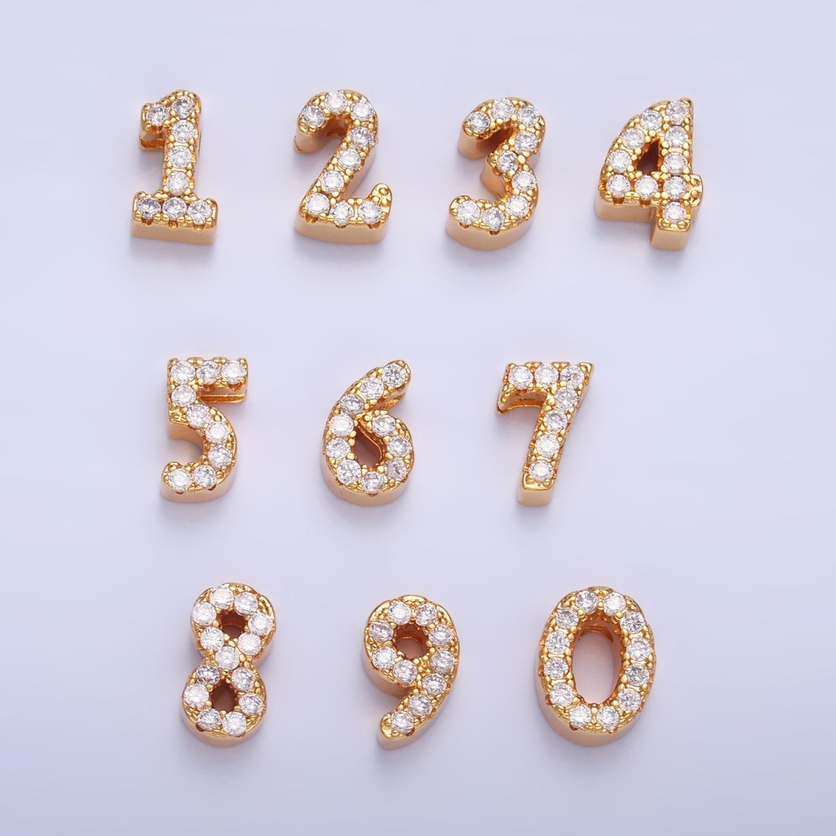 16K Gold Filled Number 0 - 9 Micro Paved CZ Bead | B291 - B295
