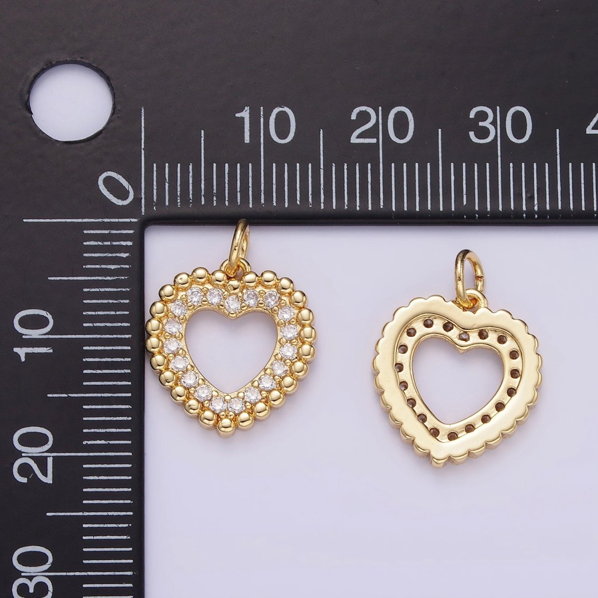 16K Gold Filled Open Beaded Micro Paved CZ Heart | C322