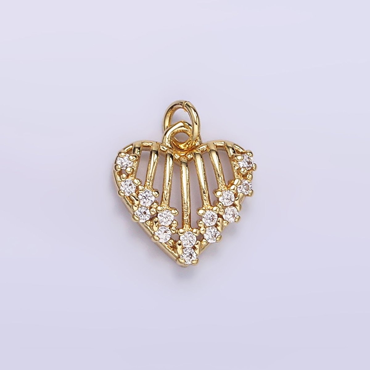 16K Gold Filled Open Caged Heart Micro Paved CZ Charm in Gold & Silver | M115