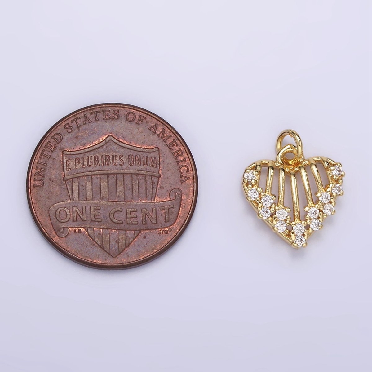 16K Gold Filled Open Caged Heart Micro Paved CZ Charm in Gold & Silver | M115