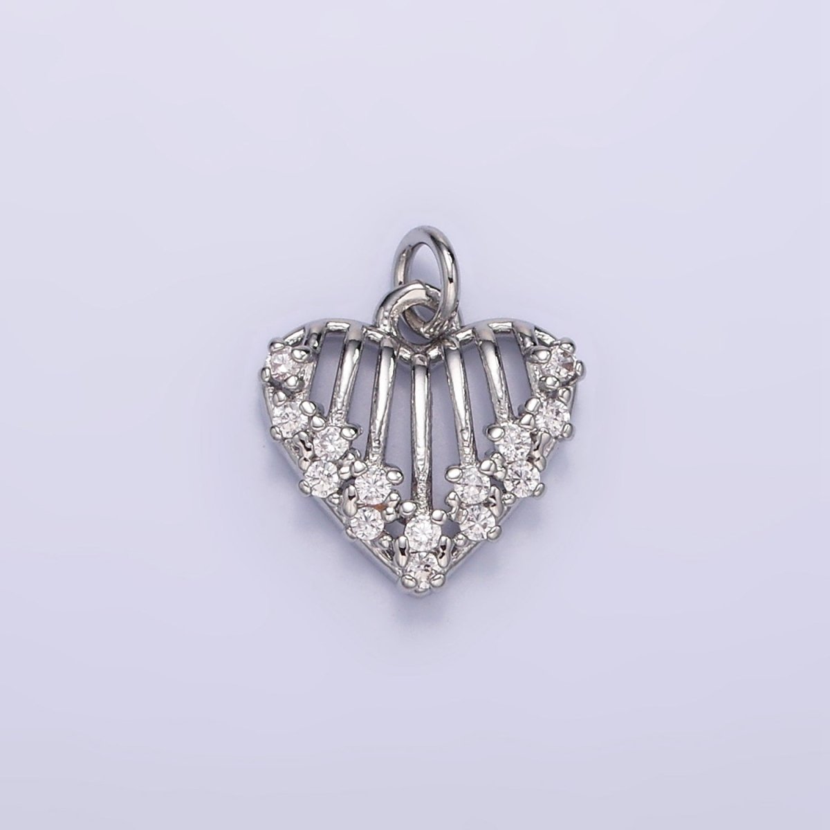 16K Gold Filled Open Caged Heart Micro Paved CZ Charm in Gold & Silver | M115