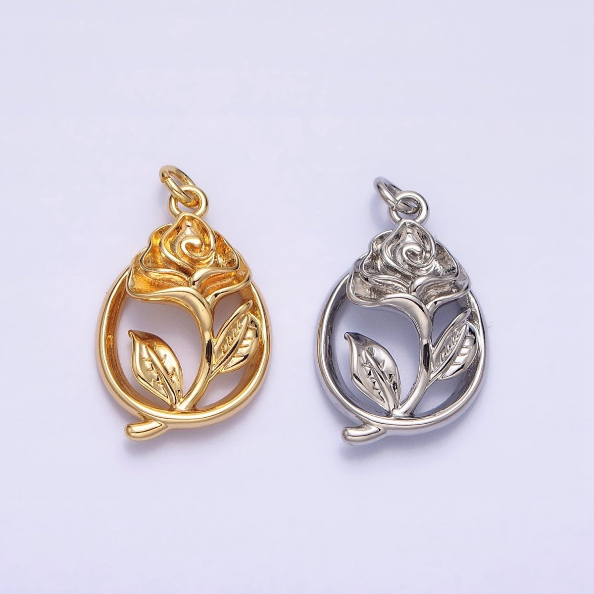 16K Gold Filled Open Flower Rose Charm | AC-477