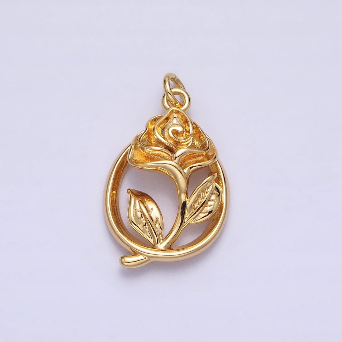16K Gold Filled Open Flower Rose Charm | AC-477