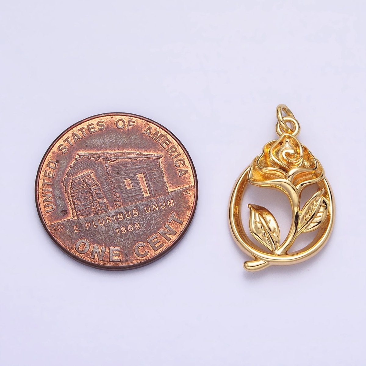16K Gold Filled Open Flower Rose Charm | AC-477