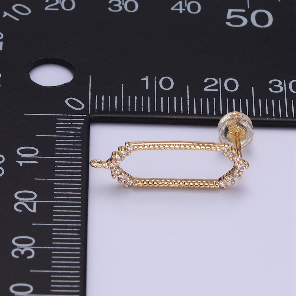 24K Gold Filled Open Hexagon Micro Paved CZ Drop Stud Earrings Findings | Z818