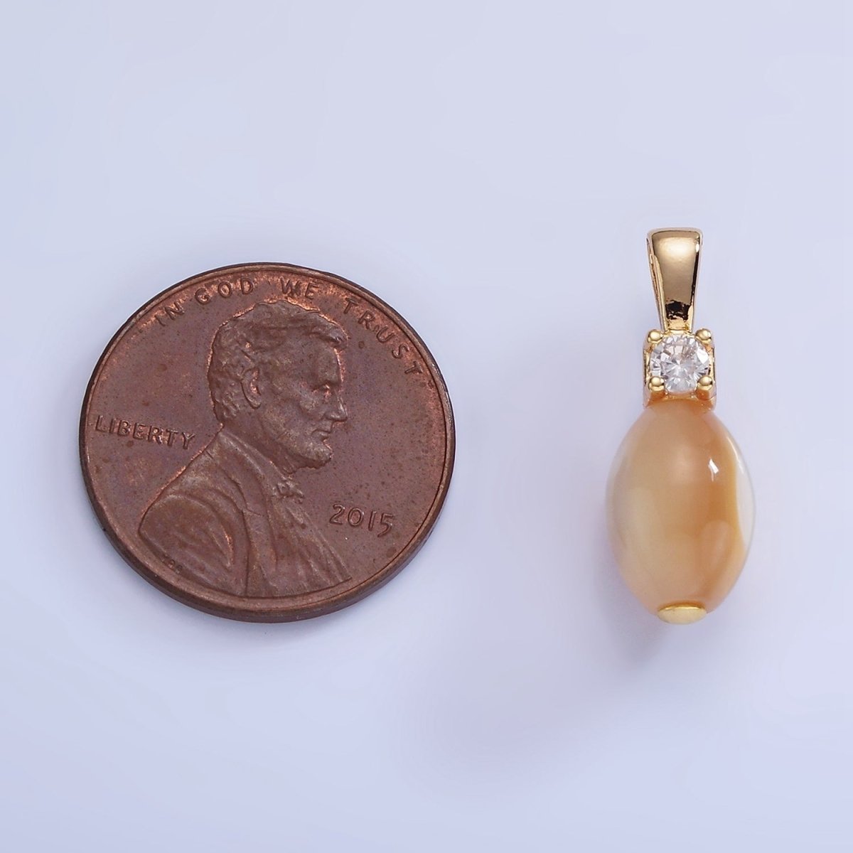 16K Gold Filled Peach Pearl Sphere CZ Drop Pendant | P1574
