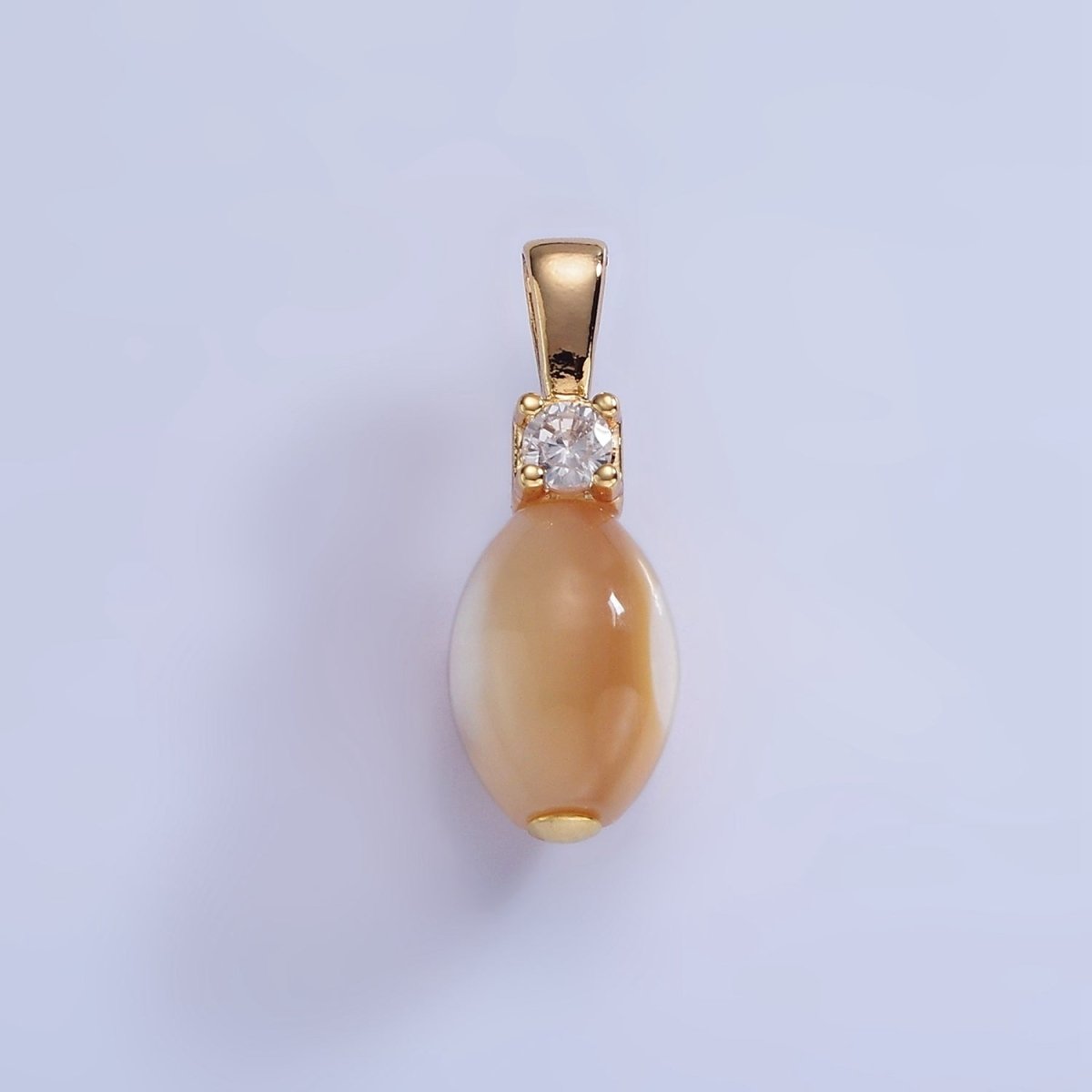 16K Gold Filled Peach Pearl Sphere CZ Drop Pendant | P1574