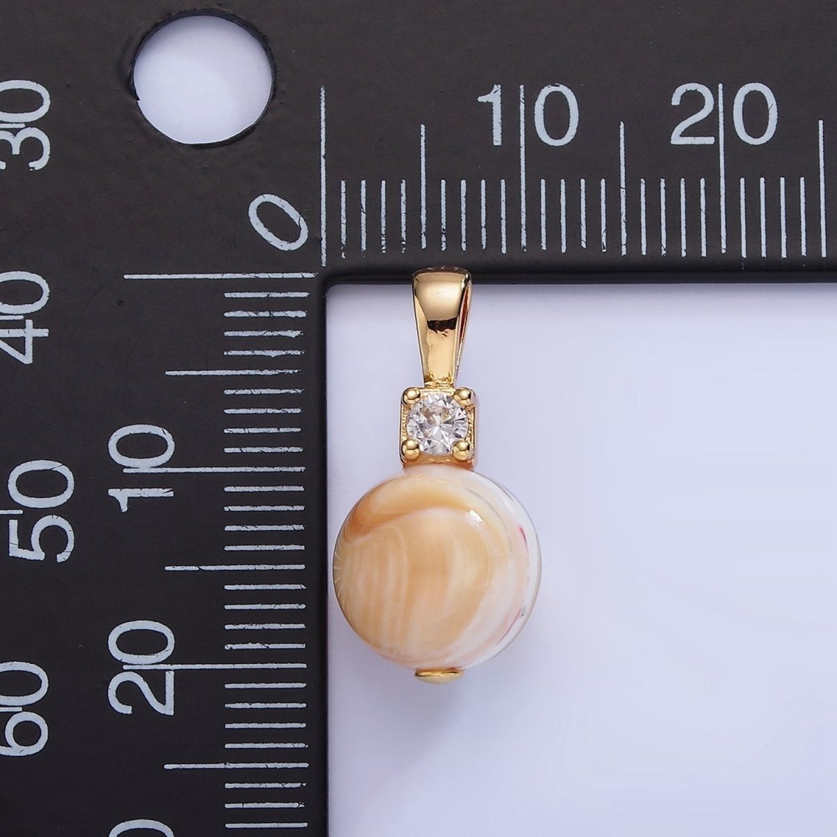 16K Gold Filled Peach Shell Pearl Round CZ Drop Pendant | P1572