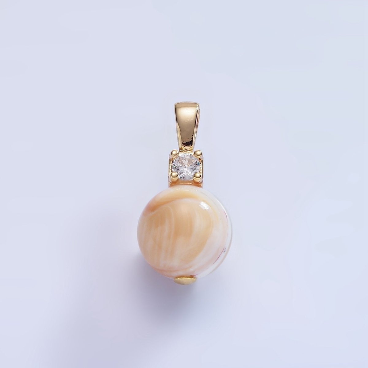 16K Gold Filled Peach Shell Pearl Round CZ Drop Pendant | P1572