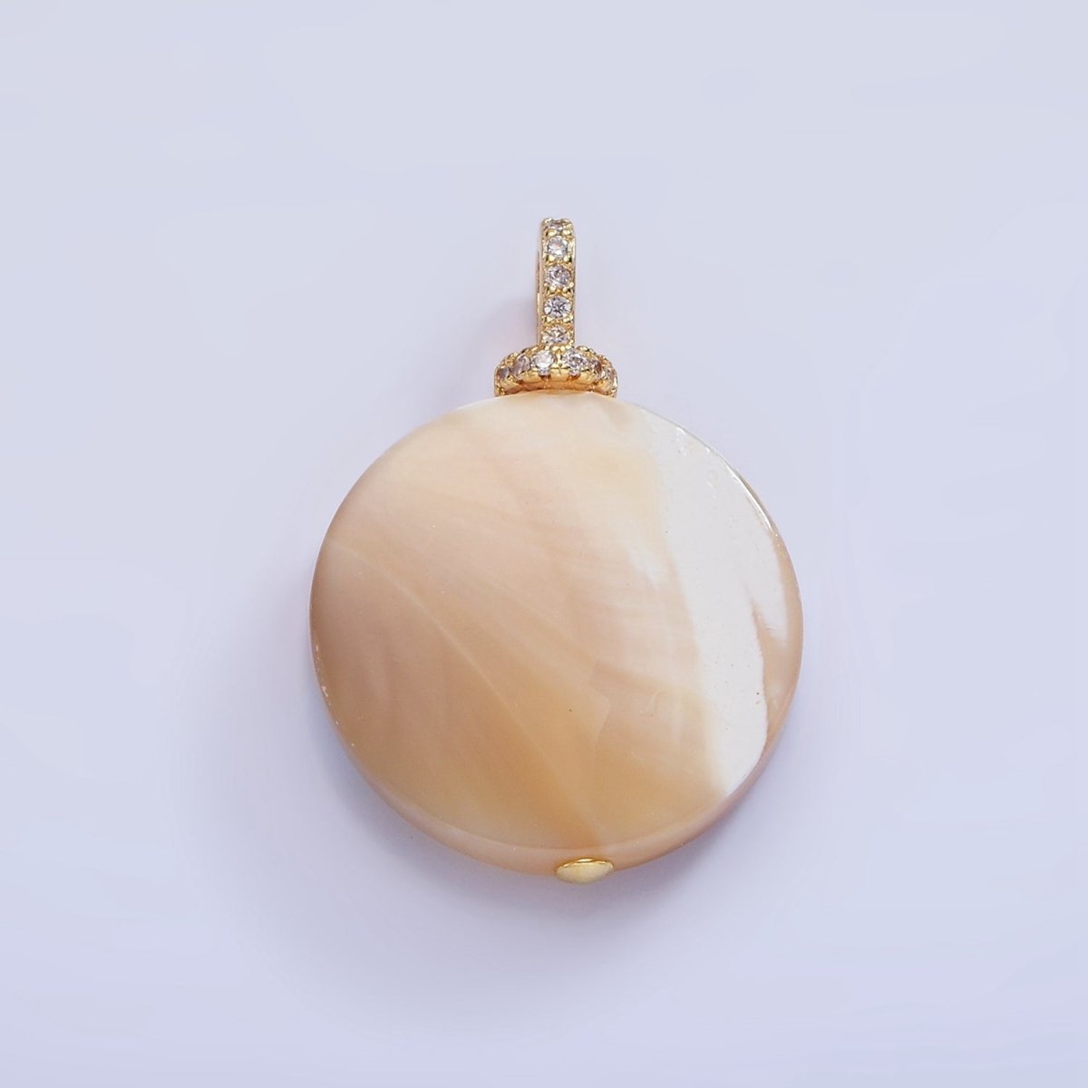 16K Gold Filled Peach White Shell Pearl Micro Paved Pendant | P1575