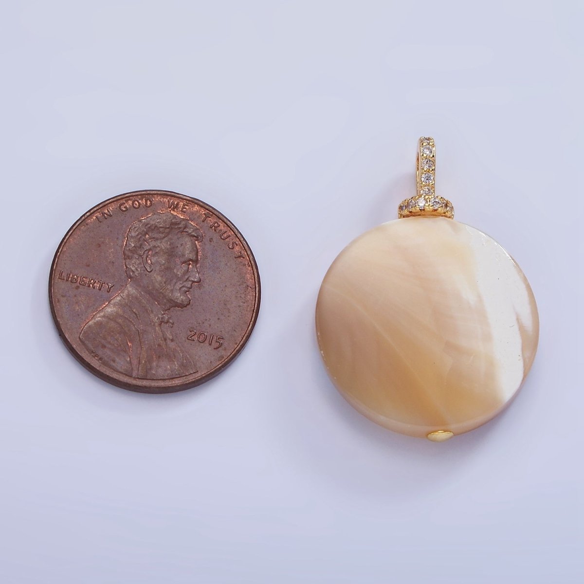 16K Gold Filled Peach White Shell Pearl Micro Paved Pendant | P1575