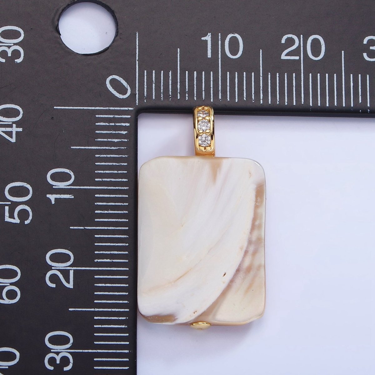 16K Gold Filled Peach White Shell Pearl Rectangle Micro Paved CZ Pendant | P1746
