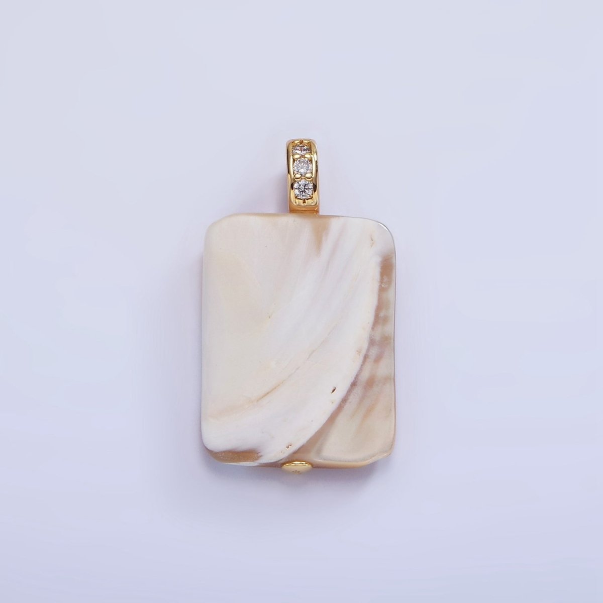 16K Gold Filled Peach White Shell Pearl Rectangle Micro Paved CZ Pendant | P1746
