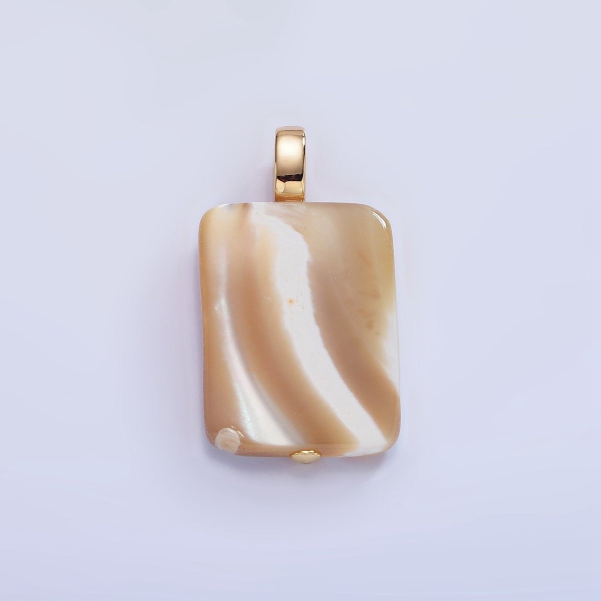 16K Gold Filled Peach White Shell Pearl Rectangle Micro Paved CZ Pendant | P1746