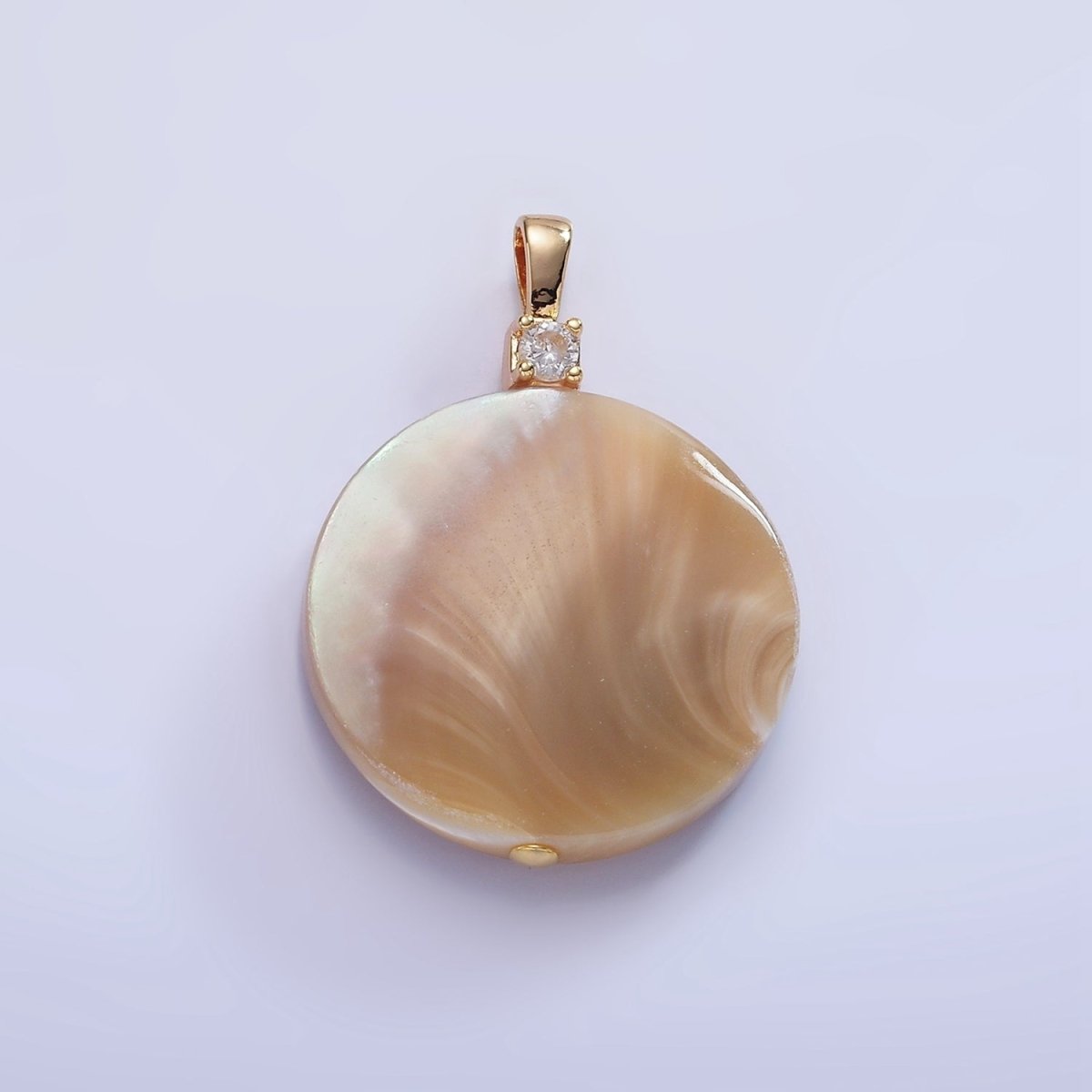 16K Gold Filled Peach White Shell Pearl Round CZ Pendant | P1576