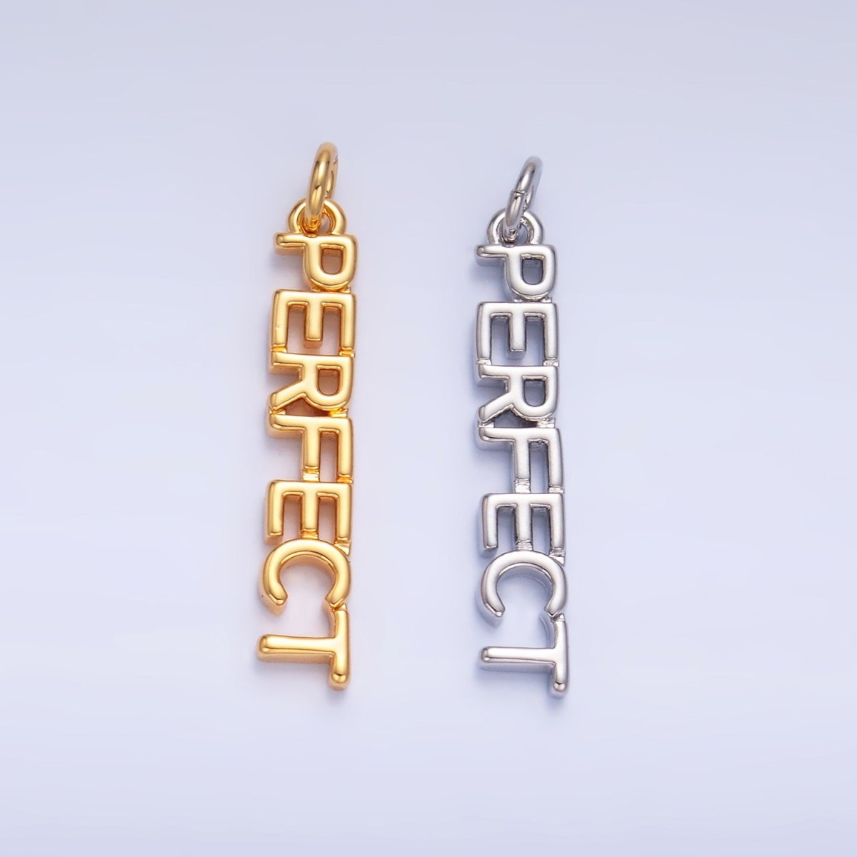 16K Gold Filled "PERFECT" Script Charm in Gold & Silver | W316