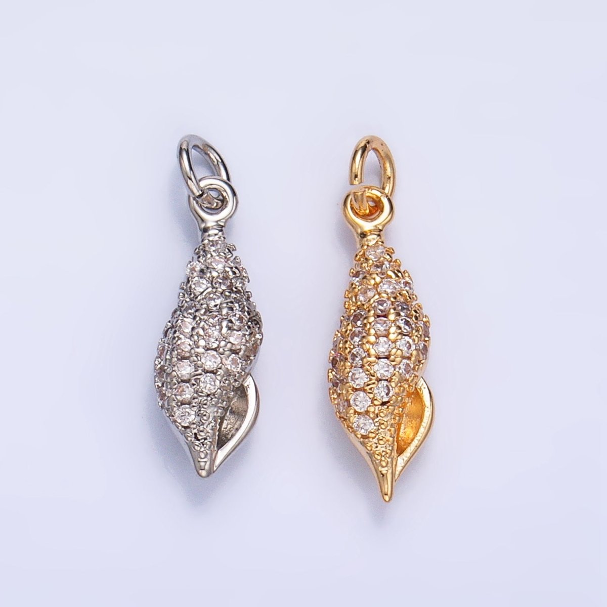 16K Gold Filled Pink CZ Micro Paved Sea Clam Shell Multidimensional Charm in Gold & Silver | X887