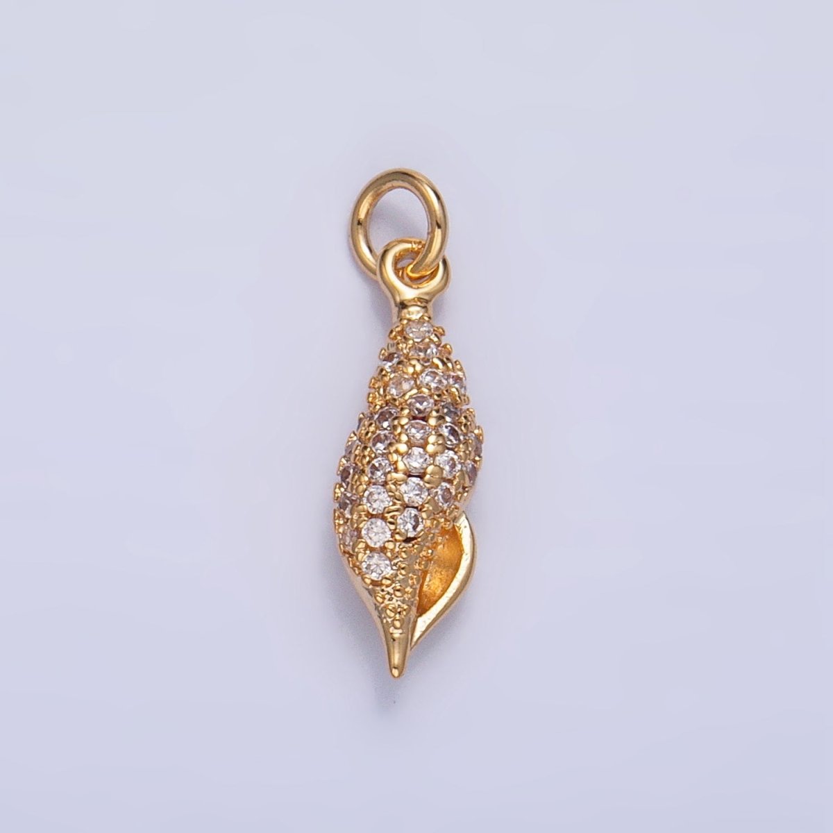 16K Gold Filled Pink CZ Micro Paved Sea Clam Shell Multidimensional Charm in Gold & Silver | X887