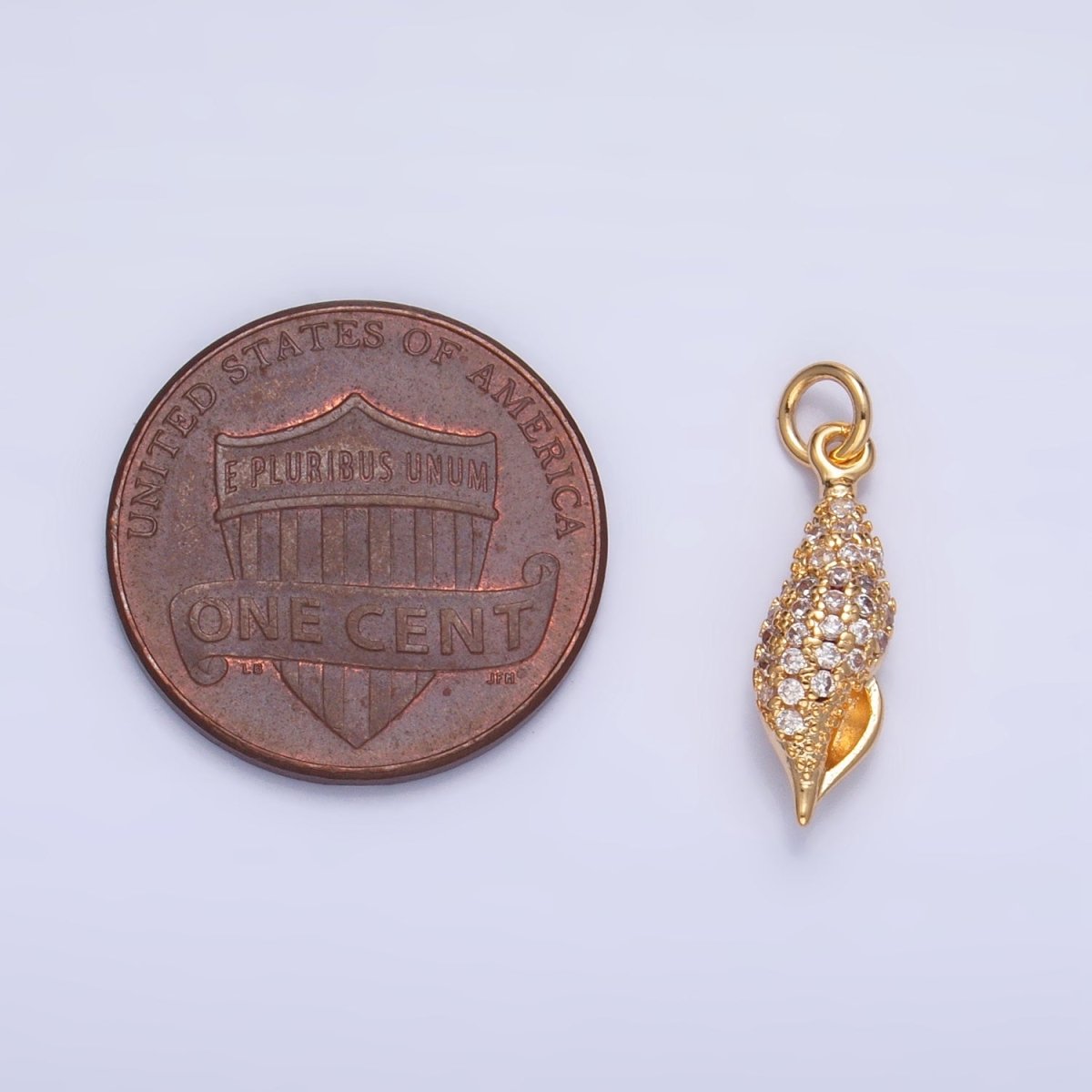 16K Gold Filled Pink CZ Micro Paved Sea Clam Shell Multidimensional Charm in Gold & Silver | X887