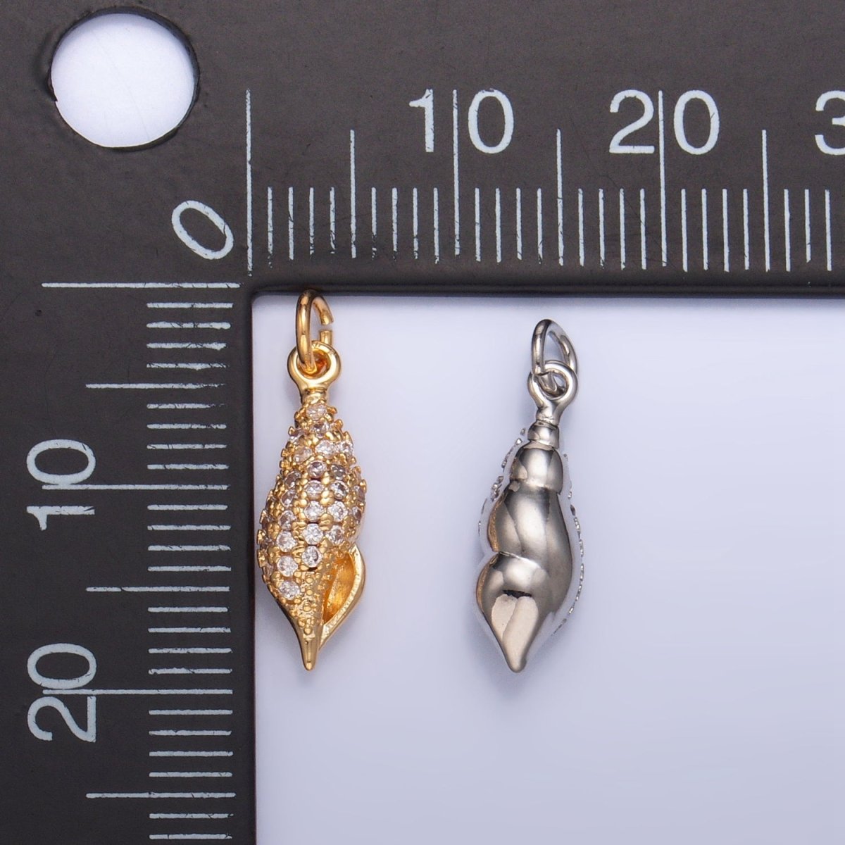 16K Gold Filled Pink CZ Micro Paved Sea Clam Shell Multidimensional Charm in Gold & Silver | X887