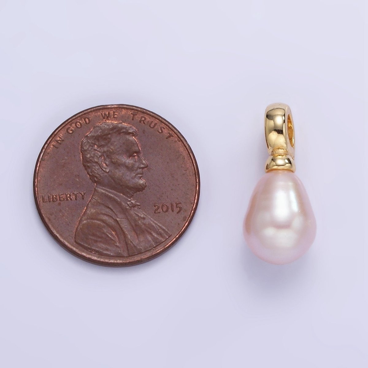 16K Gold Filled Ringed Pink Freshwater Pearl Snap Latch Drop Pendant | P1888