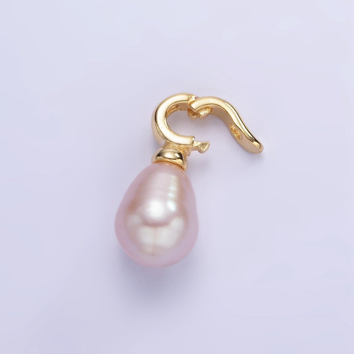 16K Gold Filled Ringed Pink Freshwater Pearl Snap Latch Drop Pendant | P1888