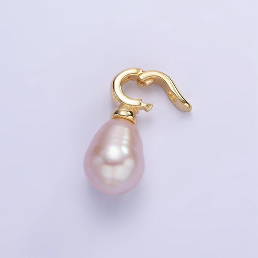 16K Gold Filled Ringed Pink Freshwater Pearl Snap Latch Drop Pendant | P1888
