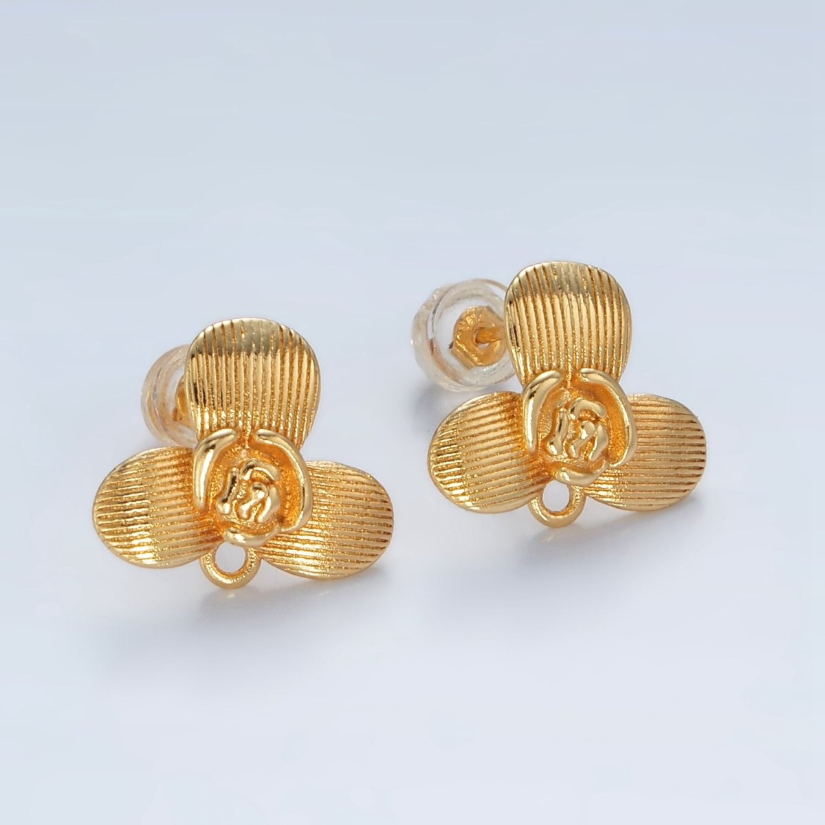 16K Gold Filled Rose Flower Line-Textured Drop Stud Earrings Findings in Gold & Silver | Z838 Z839