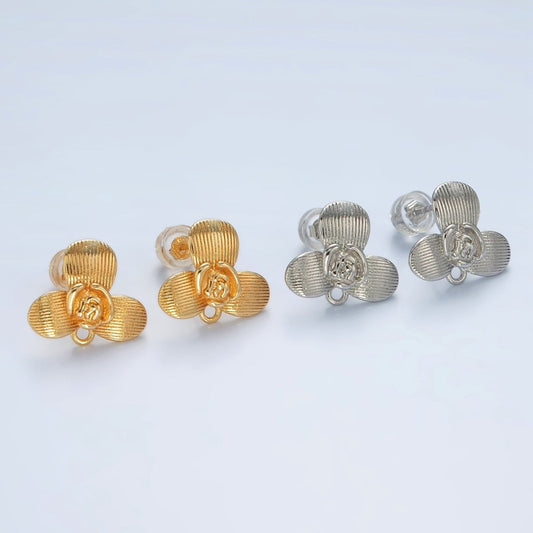 16K Gold Filled Rose Flower Line-Textured Drop Stud Earrings Findings in Gold & Silver | Z838 Z839