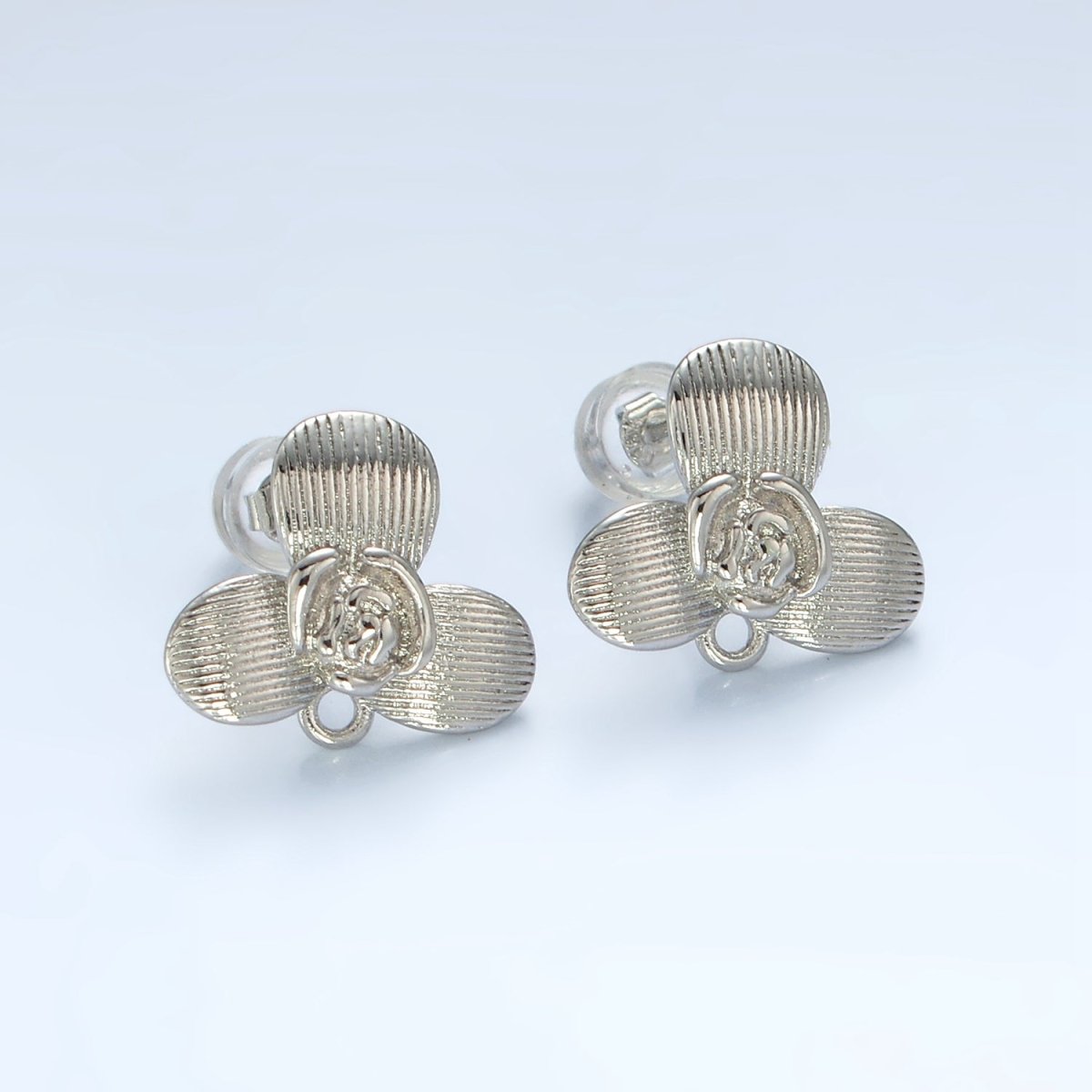 16K Gold Filled Rose Flower Line-Textured Drop Stud Earrings Findings in Gold & Silver | Z838 Z839