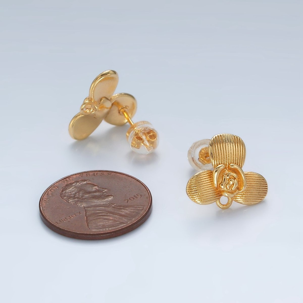 16K Gold Filled Rose Flower Line-Textured Drop Stud Earrings Findings in Gold & Silver | Z838 Z839