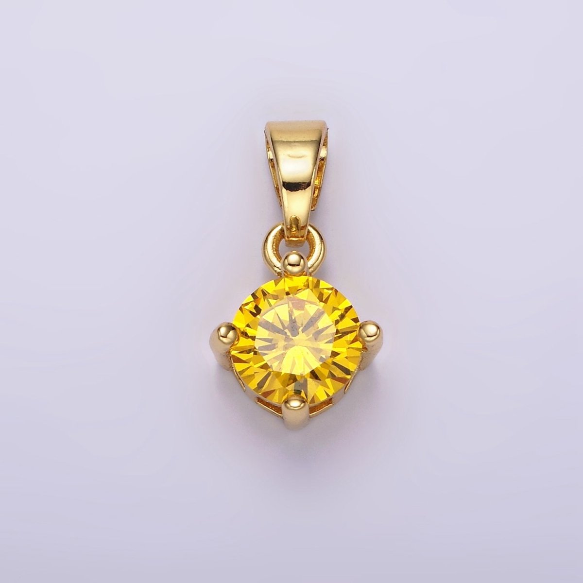16K Gold Filled Round CZ Birthstone Personalized Solitaire Pendant | N-A1924-N-A1936