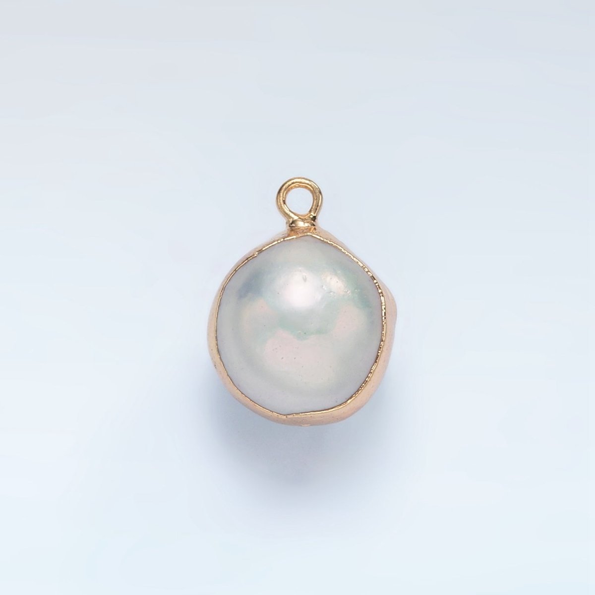 16K Gold Filled Round Freshwater Pearl Foil Bezel Charm | P1757