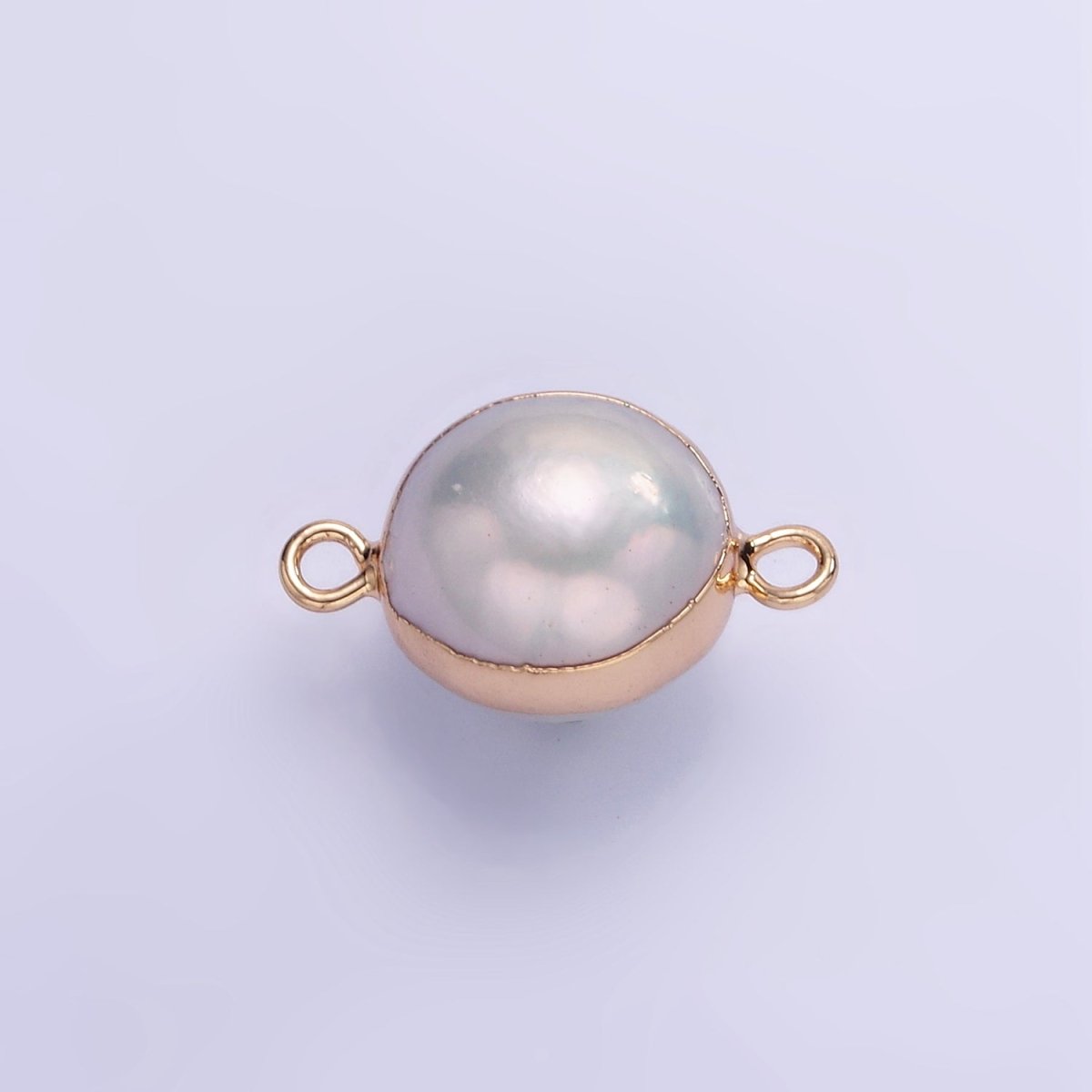 16K Gold Filled Round Freshwater Pearl Foil Bezel Connector | P1857